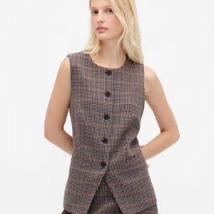 GAP plaid high neck vest NWT size small